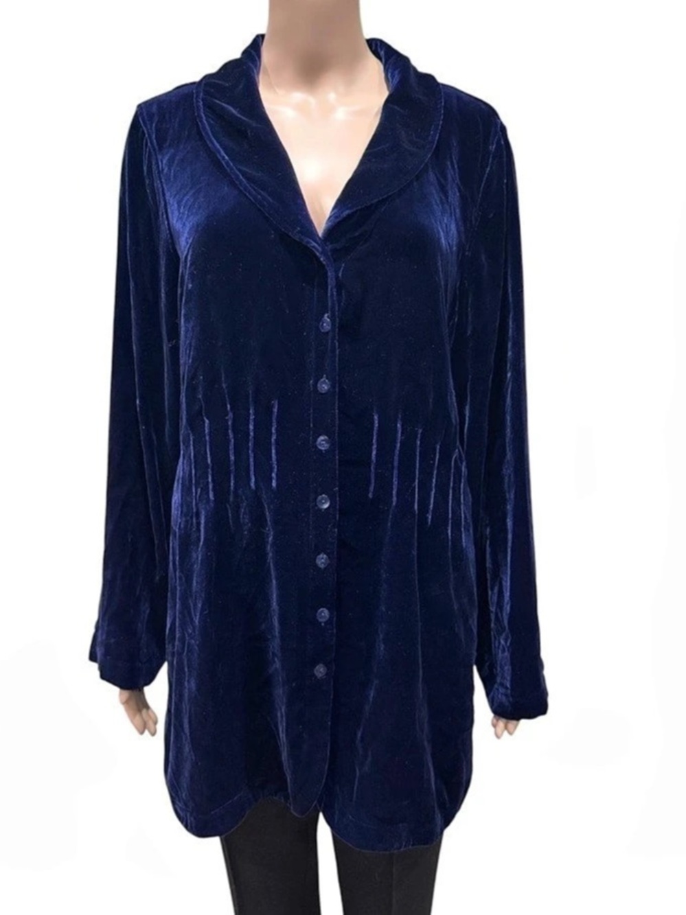 Soft Surroundings Velvet Boyfriend Tunic Top in Blue, Large